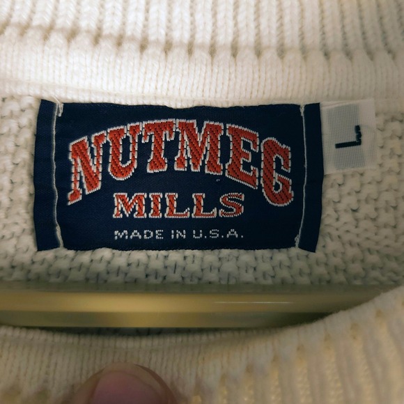 Nutmeg Mills Vintage Golf Sweater Mens Large Ivory Cotton USA Made‎ - Picture 2 of 7